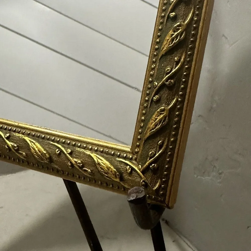 Vintage Gold Gilt Framed Mirror Raised Vine Antiqued Gold Tone Florentine Frame